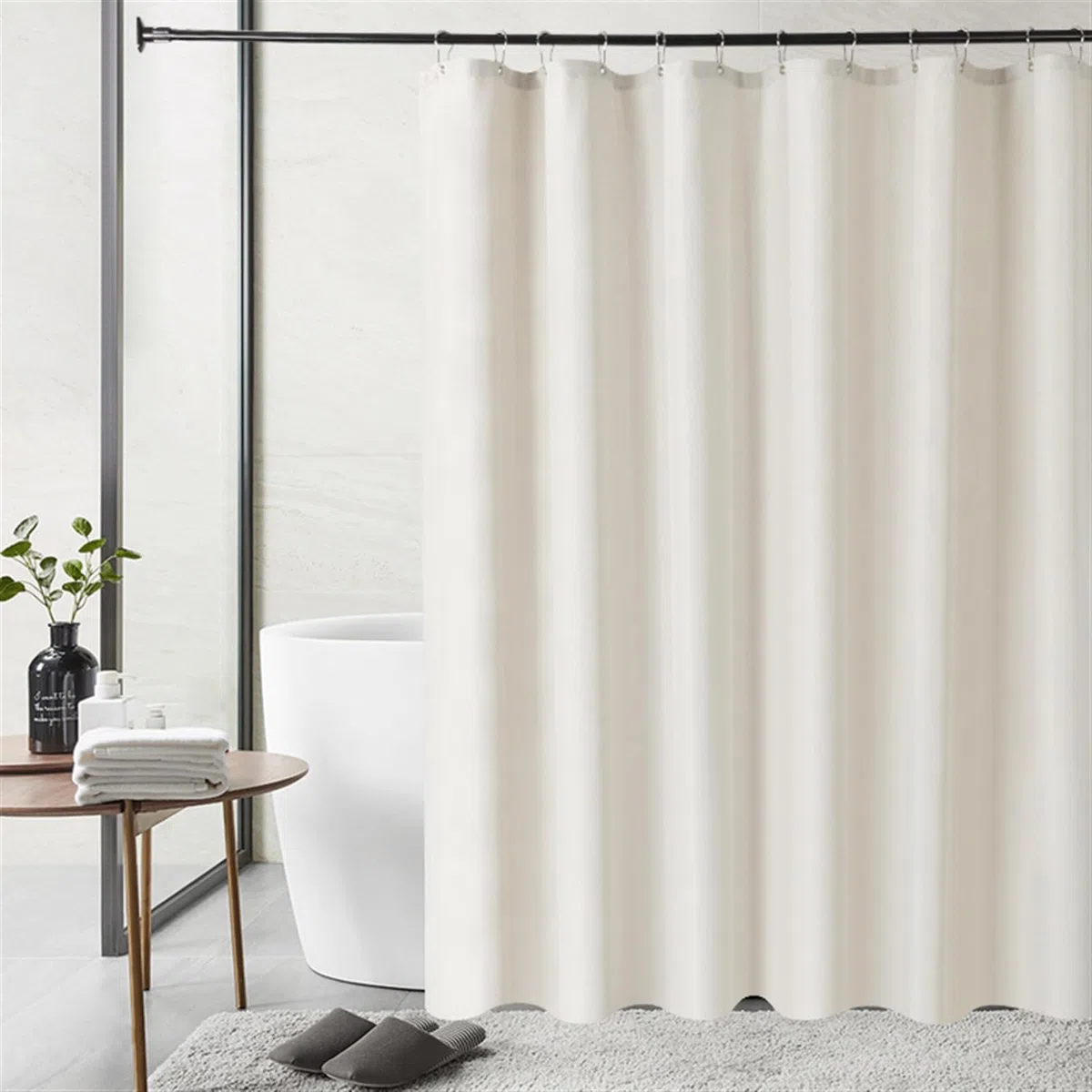SK Studio Tenda Doccia Antimuffa Tessuto Impermeabile Lavabile Tende Doccia Design Poliestere con Ganci Tenda Doccia Colorata Scorrevole vasca Bagno Beige, 180x200cm