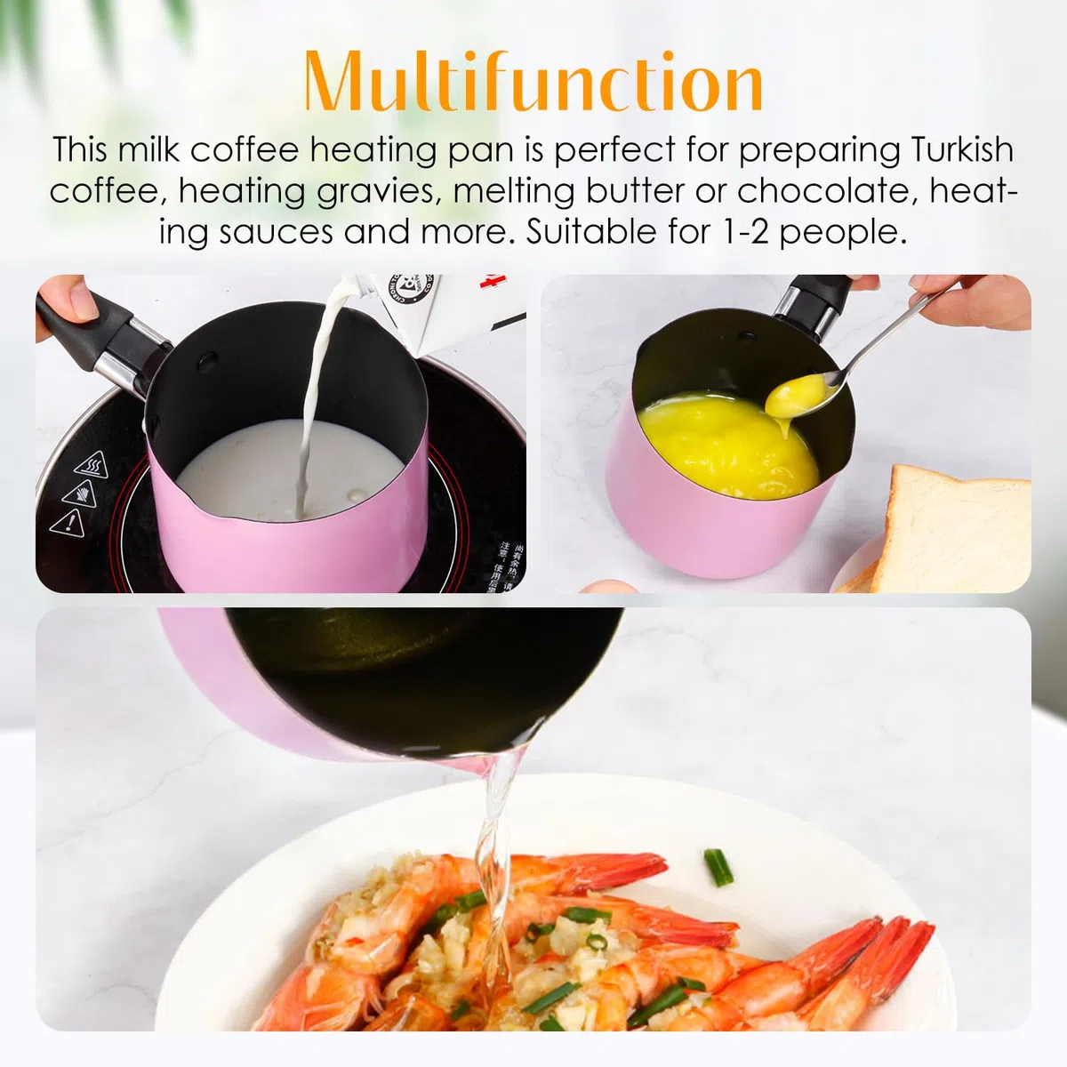 Mini Casseruola con Manico, 550ml Ø10cm Mini Pentolini da Latte Pentola per Zuppa, Burro Scaldatore con 2 Beccucci per Cioccolato, Latte(Rosa)