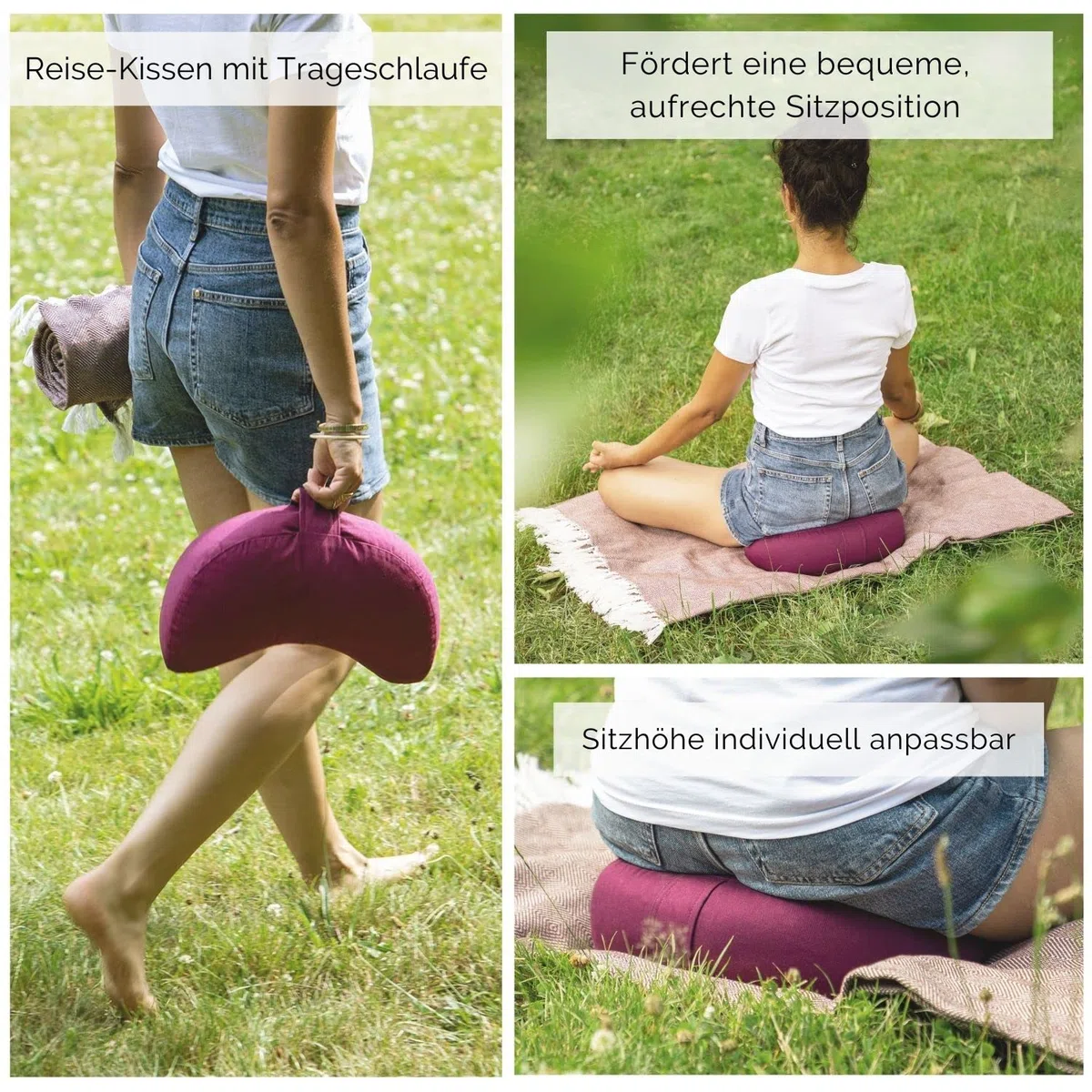 Bodhi Yogi MOND ECO - Cuscino da meditazione a mezzaluna, 100% cotone biologico, a forma di mezzaluna con ripieno di grano saraceno, per yoga e meditazione