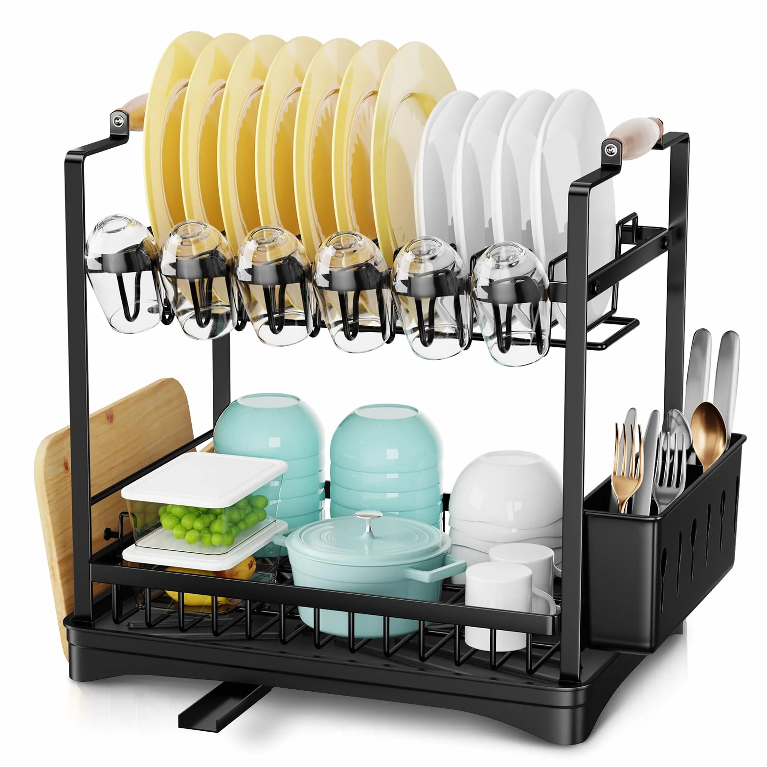 Scolapiatti da Appoggio con Vassoio Raccogligocce, Scolapiatti Di Grande Capacità con Porta Bicchieri, Utensili E Taglieri, Scolapiatti da Lavello per Ripiani Della Cucina