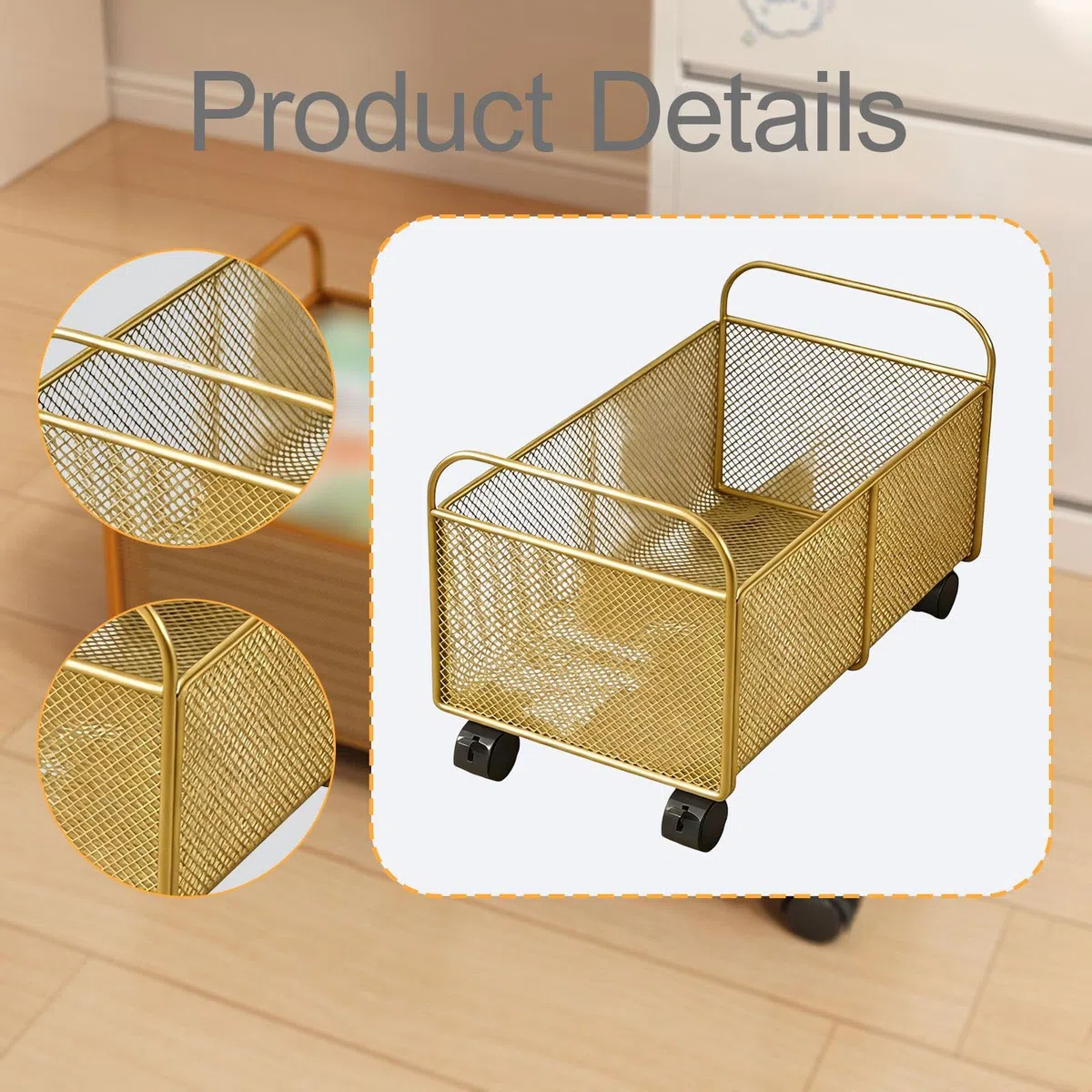 rockible Carrello Portadocumenti con Ruote, Carrello portaoggetti Multiuso, Durevole, Organizer Portatile sotto la scrivania per Libri di Artigianato, Sala, Oro, Piccolo