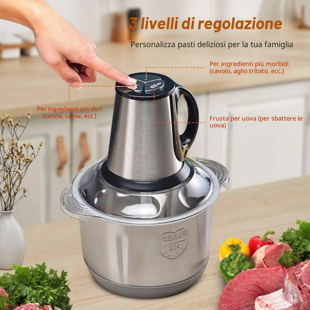 5L tritacarne elettrico, 500 W, 3 velocità, lame in acciaio inossidabile 3D, cibo processor per carni, verdure, frutta, cipolle