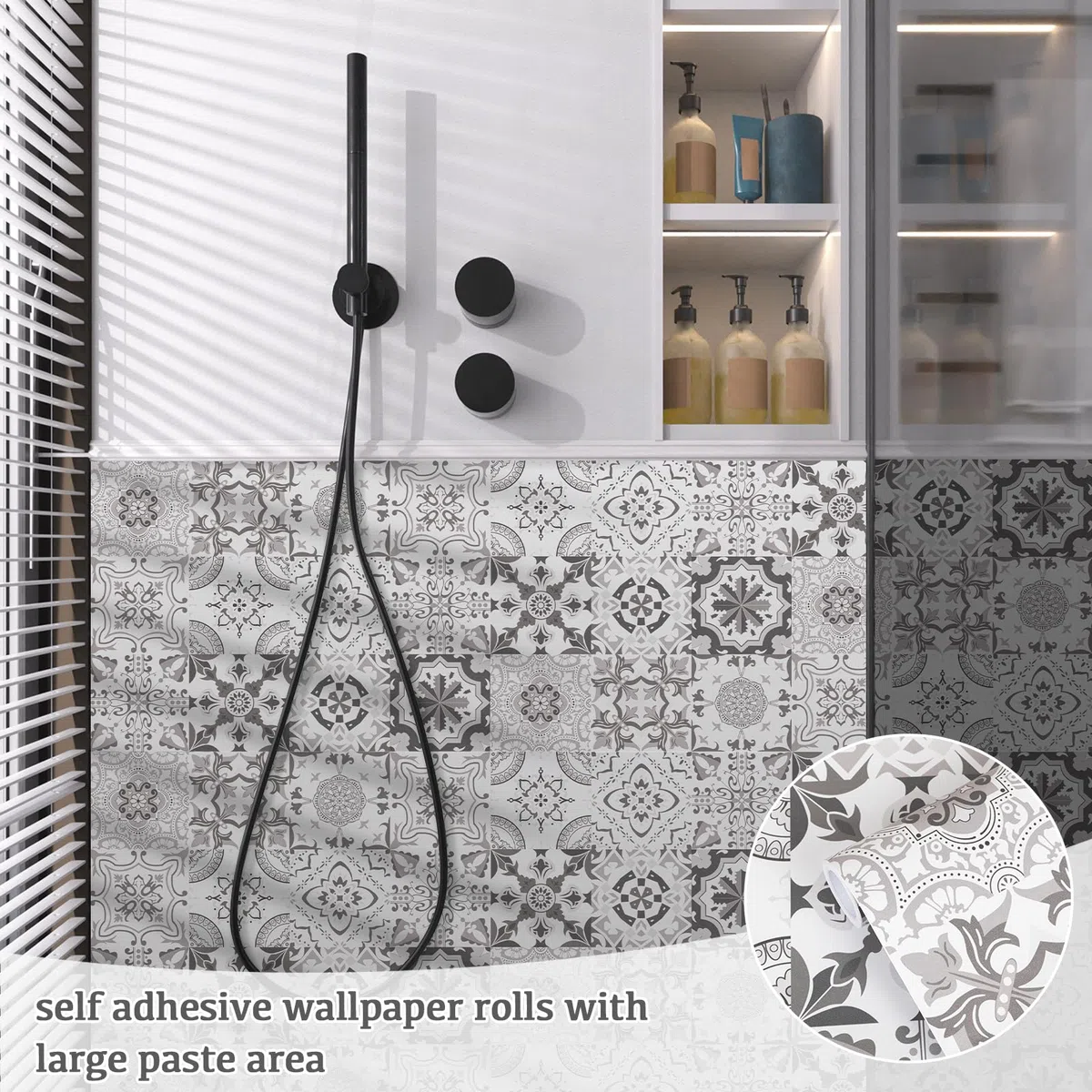 Abyssaly Adesivi per Piastrelle Bianco e Grigio, Piastrelle Adesive Cucina, Rotolo Adesivo per Mobili Mattonelle Bagno Rivestimento 60 x 300 cm