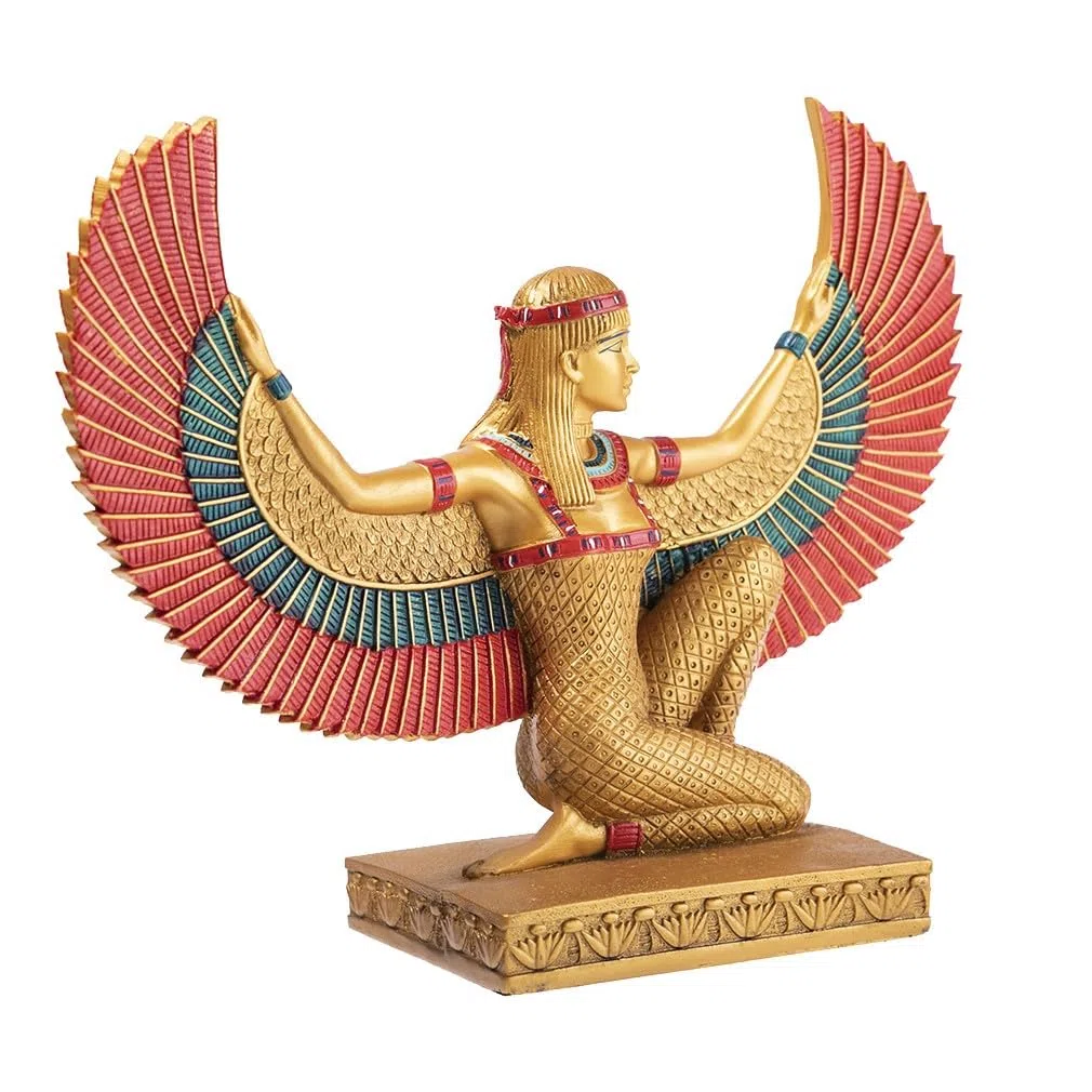 lachineuse - Statuetta di Iside alata 21 cm - Statua della Dea Iside rossa e oro - Statuetta per la decorazione d'interni dell'antico Egitto - Oggetto decorativo egiziano - Idea regalo originale
