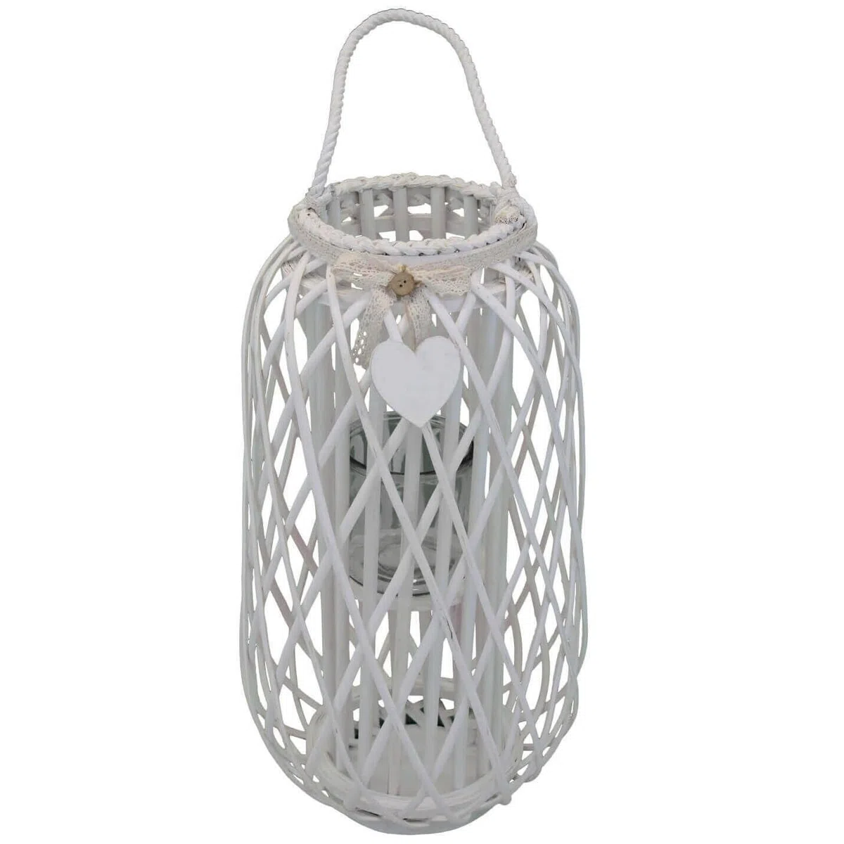 milani home Lanterna in Vimini Bianca Diametro 31x66 per Interno E Esterno, Portico, Porta Candela, Porta Fiori, Giardino Decorazioni