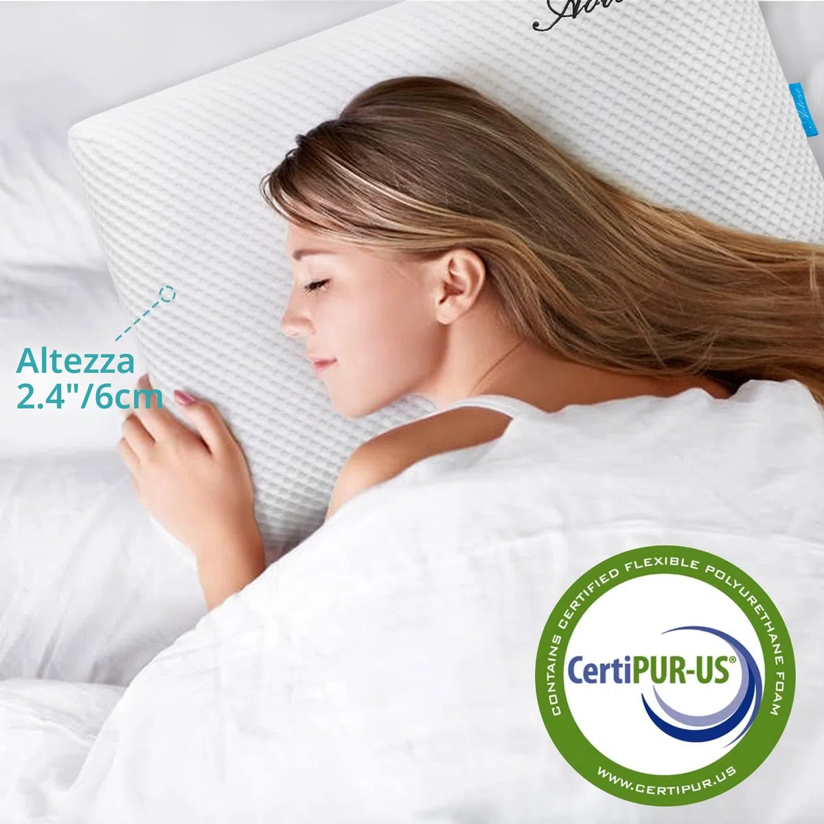 Cuscino Basso Memory Foam per Dormire | Guanciale Letto Piatto e Sottile (60 x 40 x 6 cm)