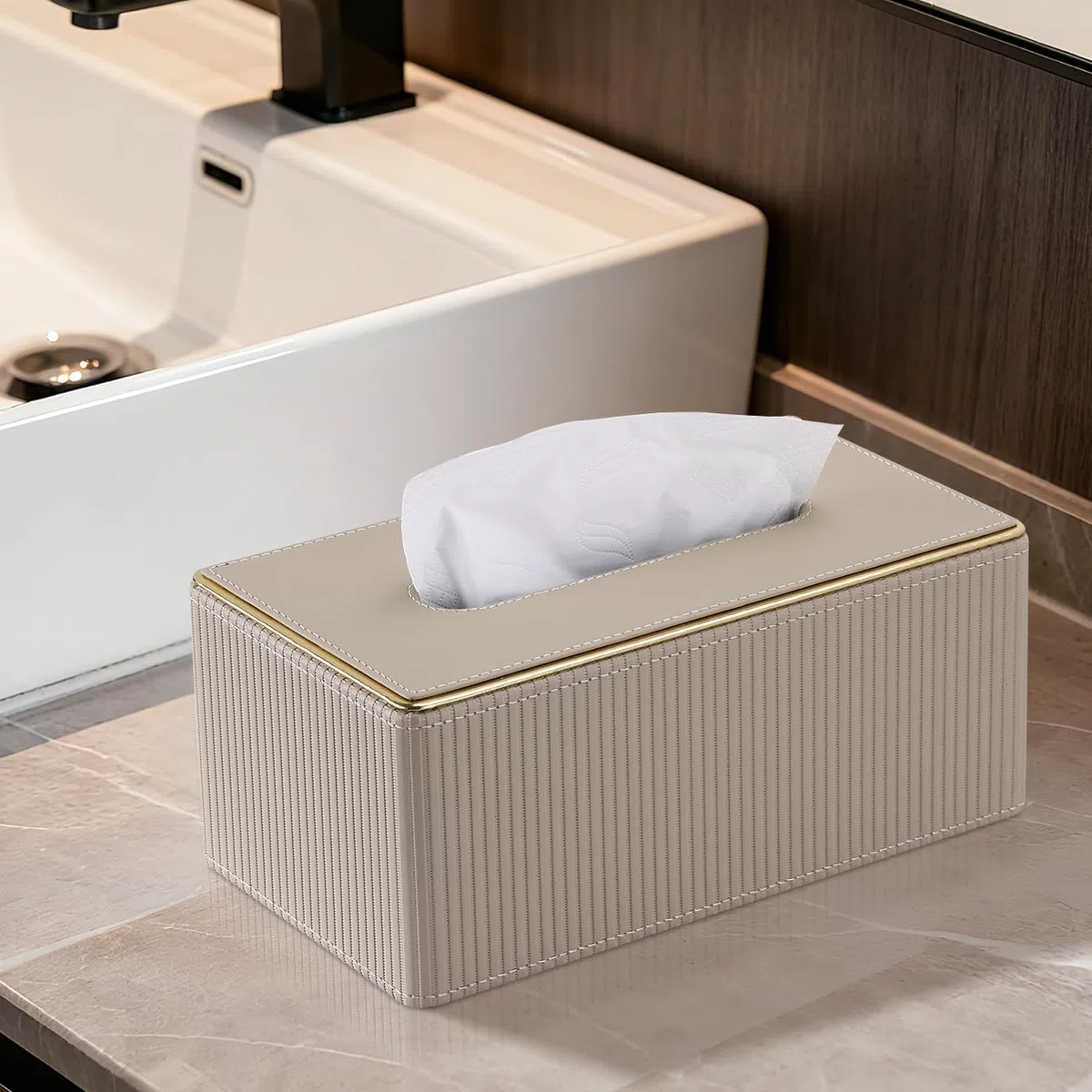 GORESE Porta Fazzoletti,Scatola per Fazzoletti in Pelle Dispenser per Fazzoletti Tissue Box per Ufficio, Casa,Bagno,Auto(Beige)