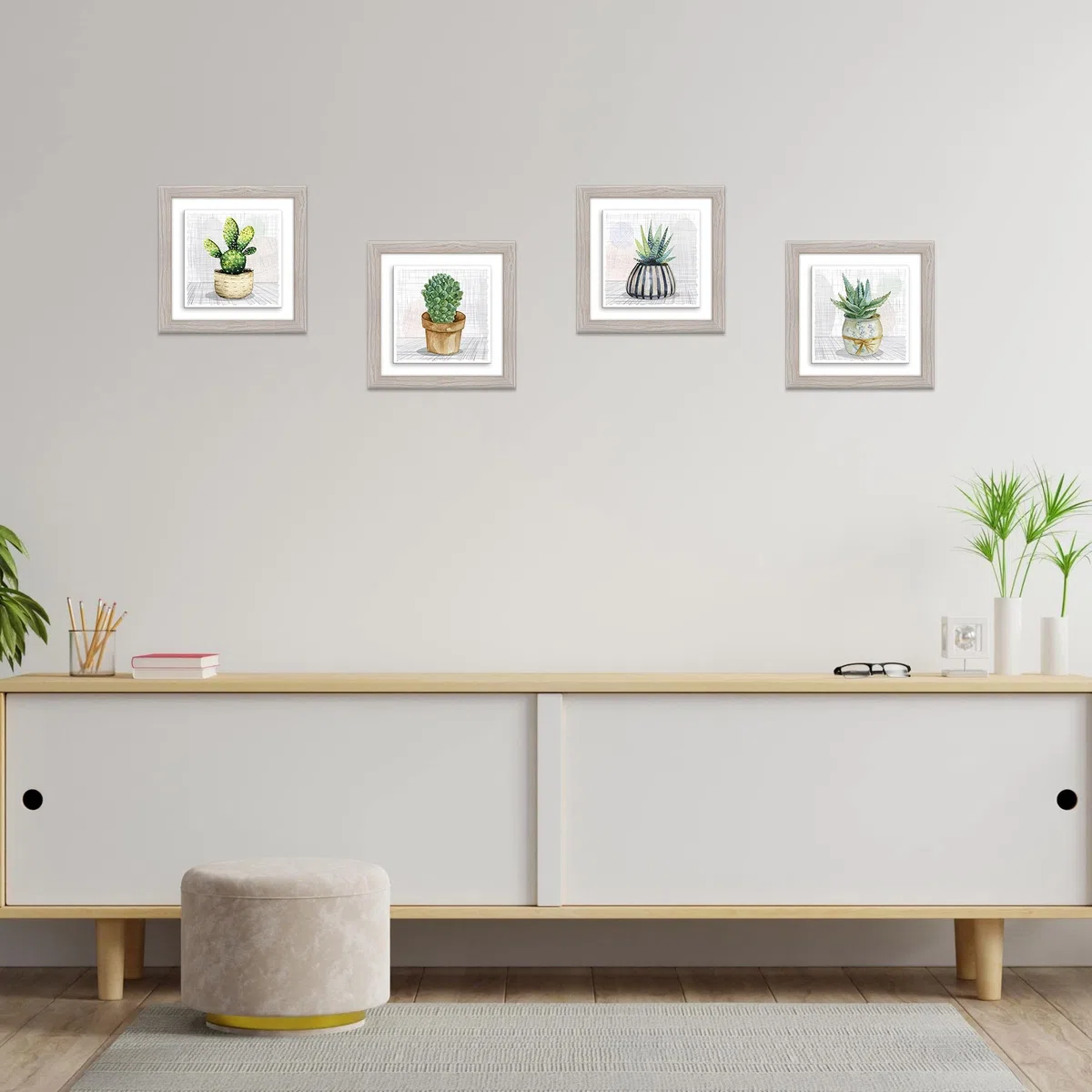 Lupia - Set 4 Quadri in Ceramica Moderna BOTANY con Cornice Shabby Beige, Decorazione Rilievo Vivace, per Soggiorno, Camera, Ufficio, Ideale per Regali, 18x18cm o 29x29cm, Made in Italy 18x18 cm