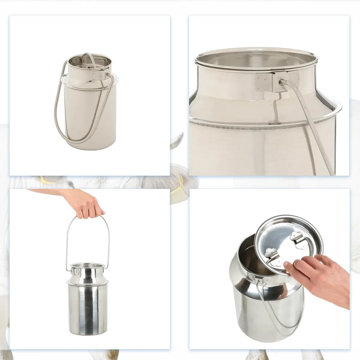 Lattiera in acciaio inox 5l - lattiera - per salse caffè latte - alta 25,5 cm - con coperchio - manico contenitore per il trasporto - decorazione - brocca per caffè - contenitore per vino