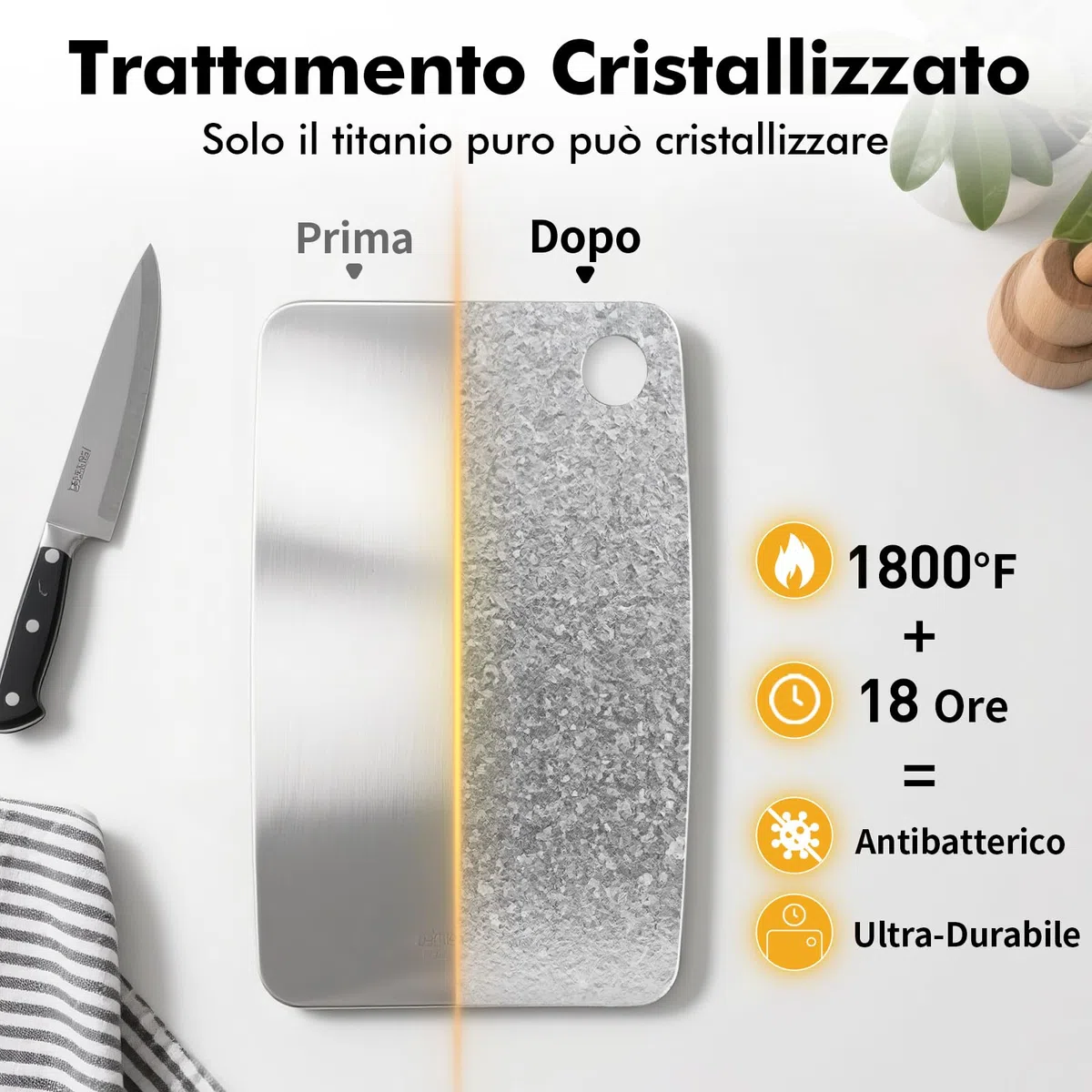 Tagliere in Titanio Puro al 100% per Cucina - Doppia Faccia Antibatterica Tagliere da Cucina con Superficie Cristallina, per Interno ed Esterno (30x20 cm)