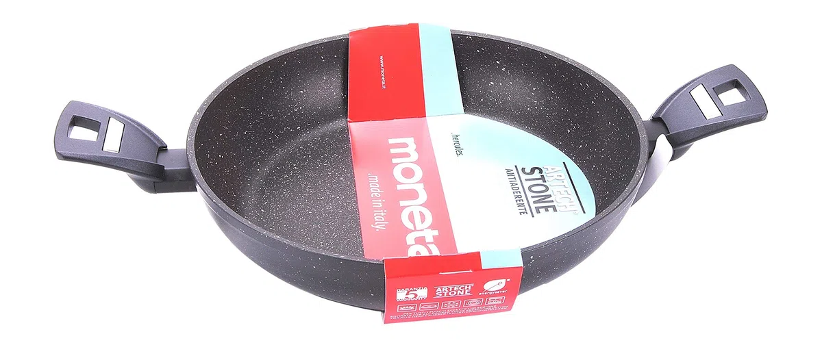 Moneta Hercules Tegame 2 Manici Antiaderente Stone, Alluminio Rivestito, Nero, 24 cm