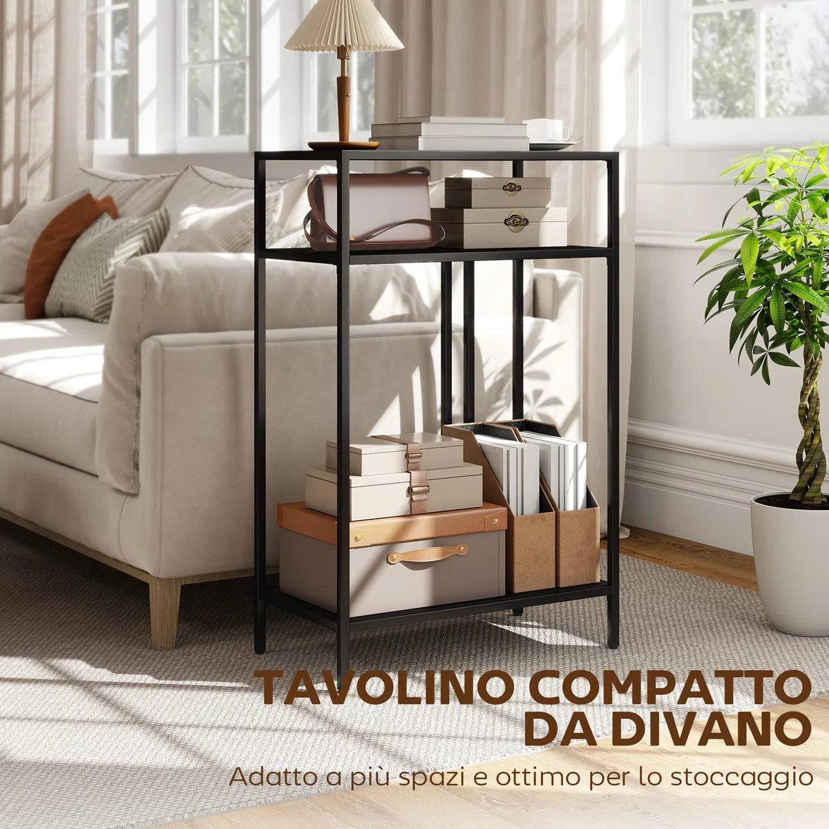 HOMCOM Consolle Ingresso con Ripiani, Tavolo Consolle in Metallo, Tavolino Ingresso per Camera da Letto, 55x30x85 cm, Nero