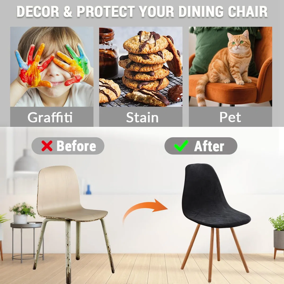 Highdi Coprisedia Elasticizzati con Schienale 6 pezzi, Velluto Coprisedie con Schienale Elasticizzato Lavabile Negro Pavone Coprisedia Ufficio Universali Lavabili,Vestisedia per Casa Cucina