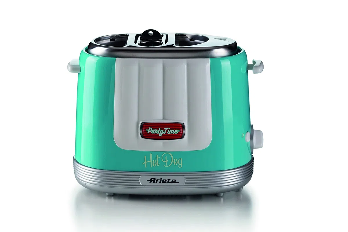 Ariete 206 Hot Dog Maker Party Time, Macchina per fare hot dog, 650 W, 5 livelli di cottura, 4 spazi di cottura, Espulsione automatica, Azzurro