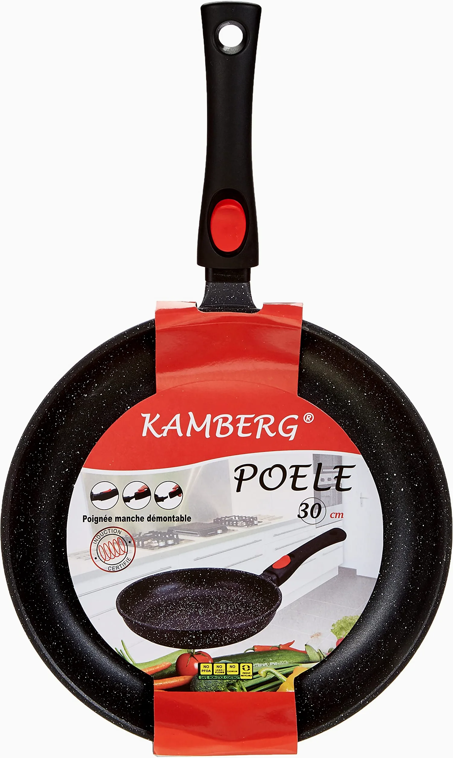 KAMBERG Padella 30 cm, Manico Rimovibile, Ghisa di Alluminio, Rivestimento Antiaderente di Alta Performance Pietra, Tutti Fornelli y induzione, Senza PFOA