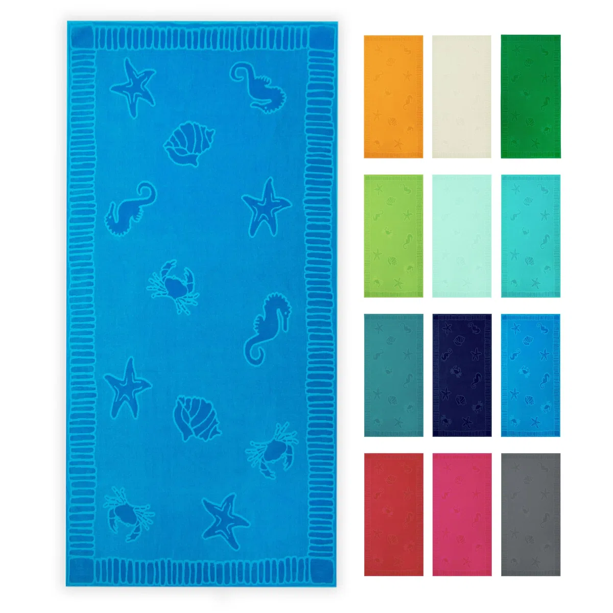 ZOLLNER Telo mare 100x200 cm - asciugamano da spiaggia delicato sulla pelle e super assorbente - lavabile fino a 60°C - 100% cotone - turchese con design con animali marini - certificato Oeko Tex (R)