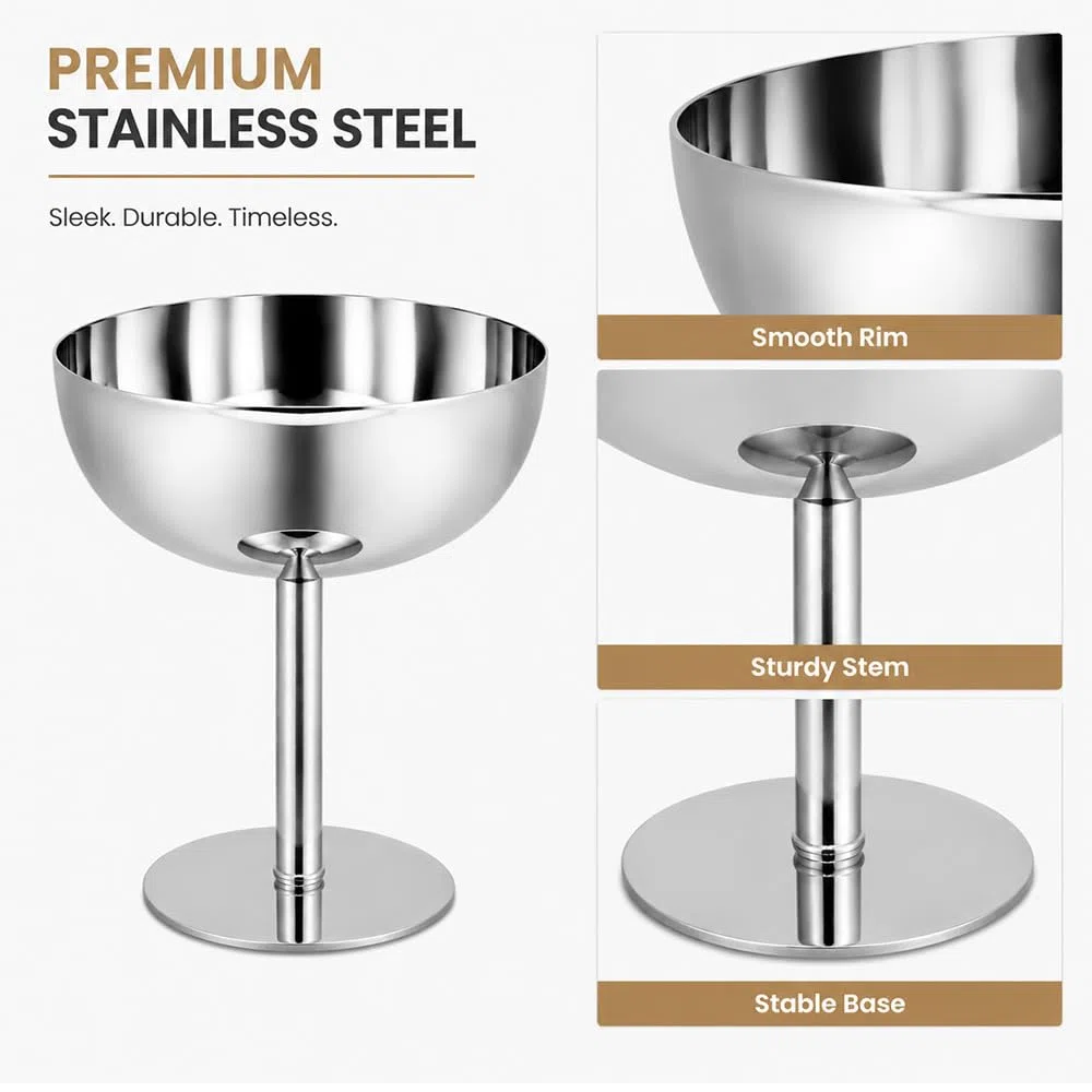 4 Pezzi Coppe Gelato Acciaio Inox 240 ml Coppette Gelato con Piede Tazza Coppe Dessert in Acciaio Inossidabile Ciotole da Dessert per Budino Yogurt Frutta Insalata (10 x 11 cm)