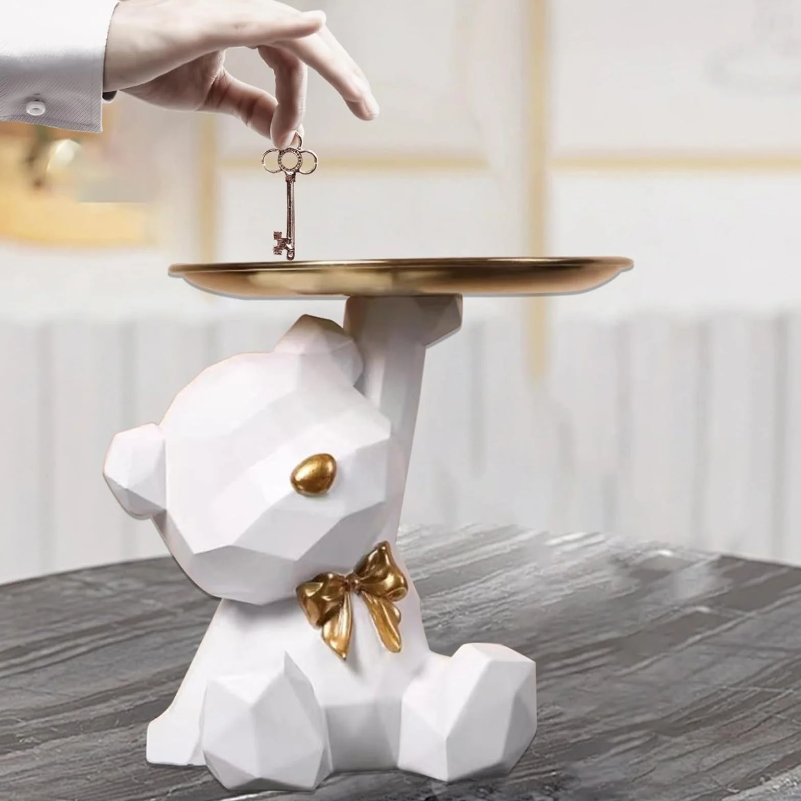 Scultura di Orso con Vassoio, Decorazione Scultura di Orso con Vassoio, Vassoio Decorativo di Figura di Orso, adatto Alla Maggior Parte Delle Occasioni (A-Bianco)