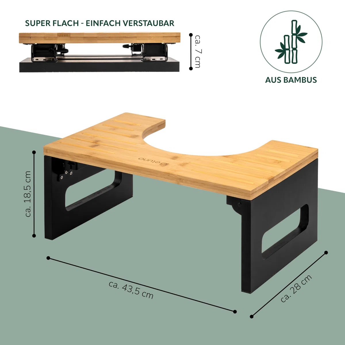 eluno Sgabello WC in bamb? con cuscinetti antiscivolo, pieghevole salvaspazio, stabile sgabello ideale per adulti e bambini, offre sollievo in caso di stitichezza, gonfiore (Nero)