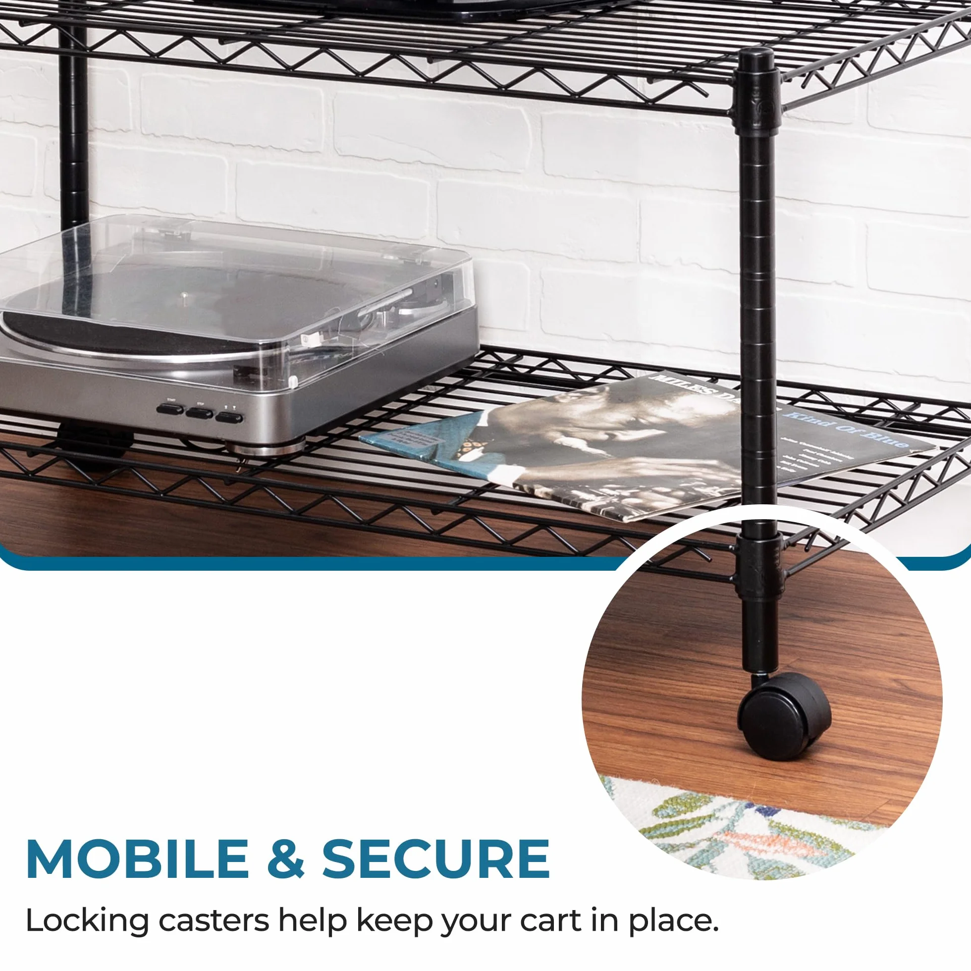 Honey Can Do crt-03937 2-Shelf Rolling Media Cart with Locking Wheels, Steel Construction