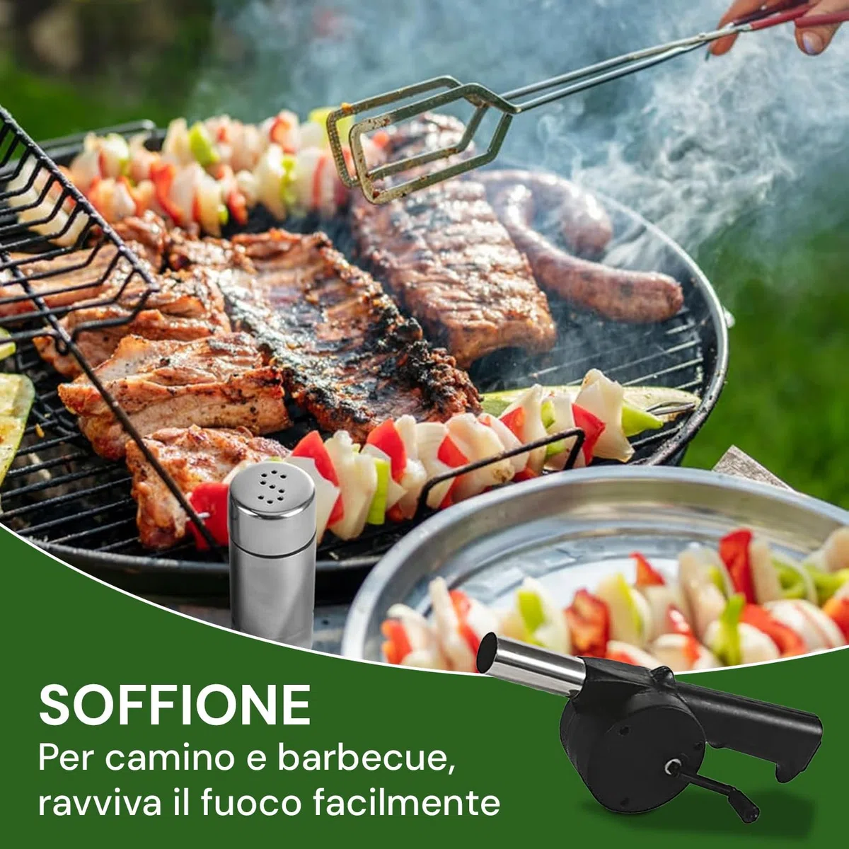 Avilia Soffione per Barbecue o Camino Manuale in Acciaio e Plastica Nero - Ideale per Ravvivare in Fuoco in Pochi Secondi è Leggero e Facile da Usare - Controllo dell'Intensità del Soffio