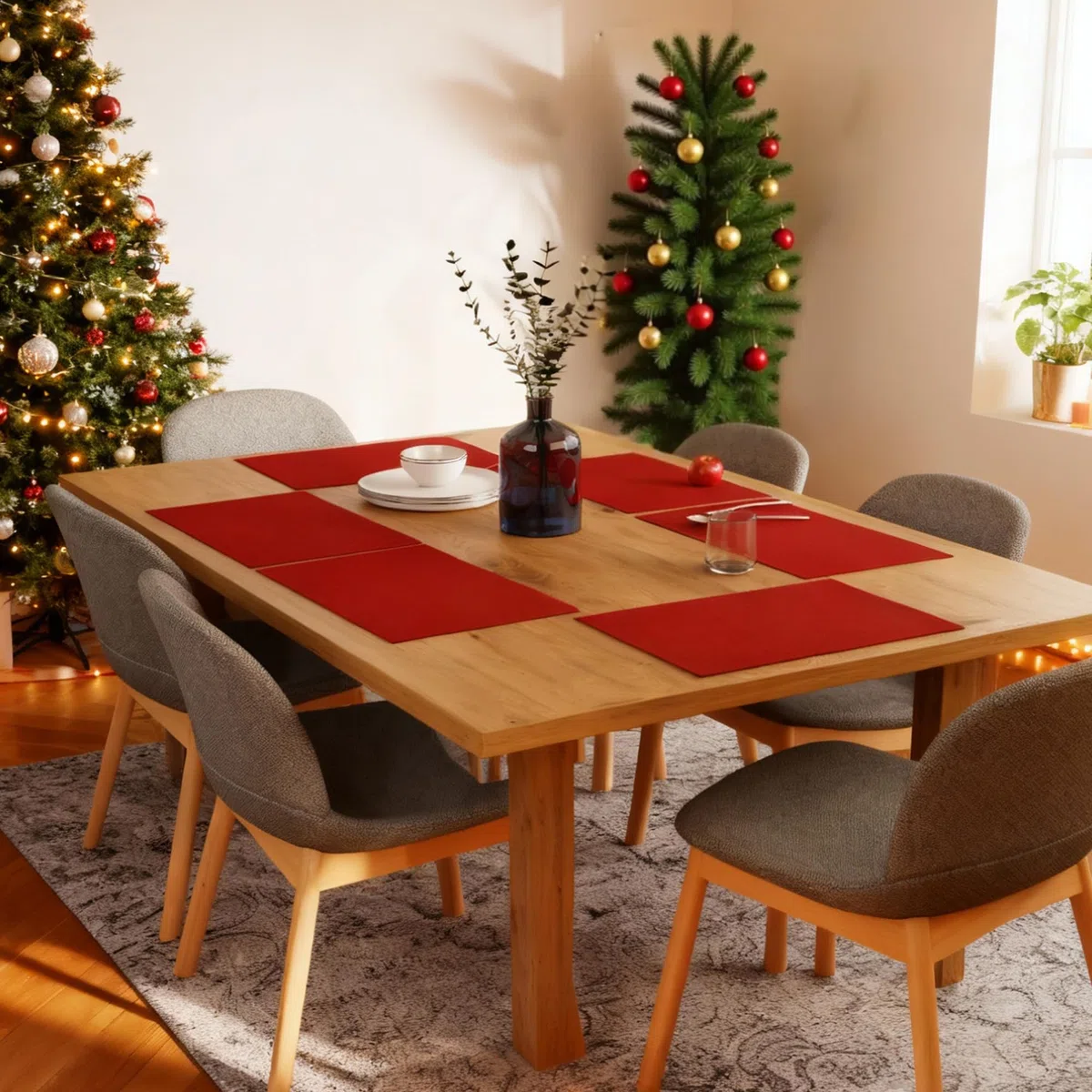 Encasa XO Set di Tovagliette per Tavolo da Pranzo Set da 6 | Colore Rosso solido | Tovaglietta in Cotone a Coste Sottili | Dimensioni 48x32 cm | Lavabile in Lavatrice