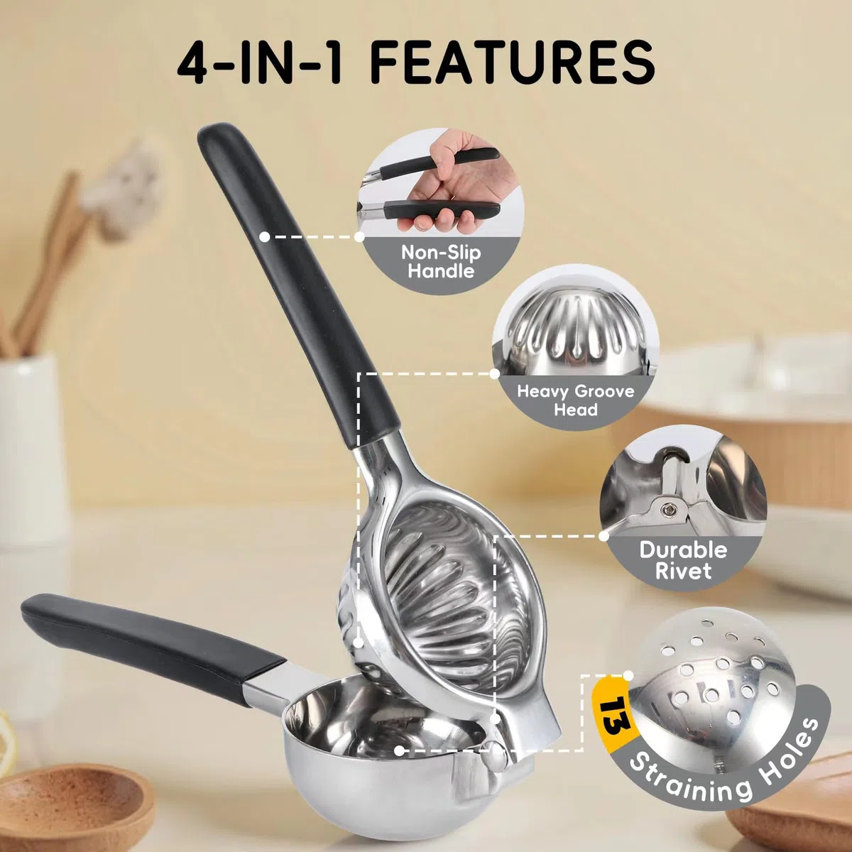 YXT&BEYOND Grande Spremiagrumi Manuale Acciaio Inox, Spremi Limone 8,5 cm di Diametro, Adatto per Ristorante, Cucina, Bar, Anticorrodente, Apto per Lavastoviglie