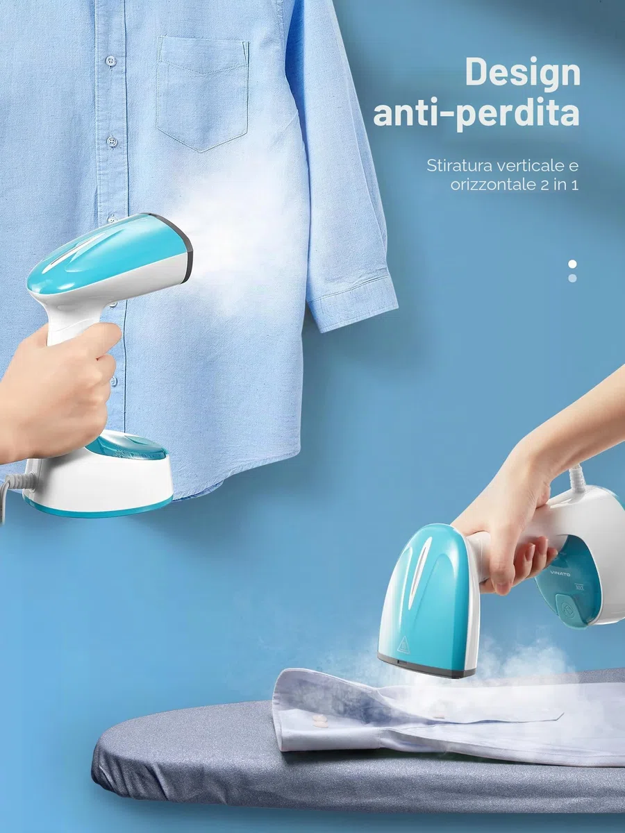 VINATO Ferro da Stiro Verticale, Piastra Da 1300 Watt, Ferro Da Stiro Verticale e Orizzontale, Riscaldamento Rapido, Rimozione Rapida Delle Pieghe, Ideale Per I Viaggi E La Casa