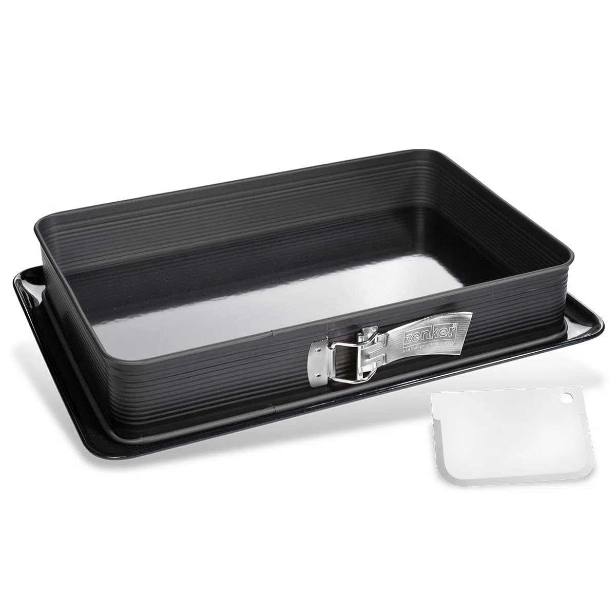 Zenker Lasagnera Apribile con Spatolina 25 x 38 x 7 Cm Deluxe, Stampo Rettangolare con Cerniera, Rivestimento Antiaderente Diamantato (Colore: Nero), Quantità: 1 Pezzo, Acciaio