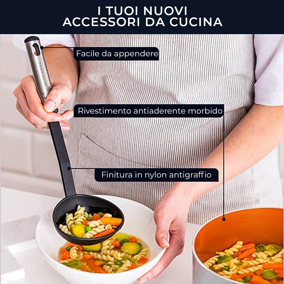Utensili Cucina Set Termoresistenti al Calore e Antiaderente - Mestoli Spatola Cucchiaio Frusta Pinze Forbici (25 pezzi Nylon Set)