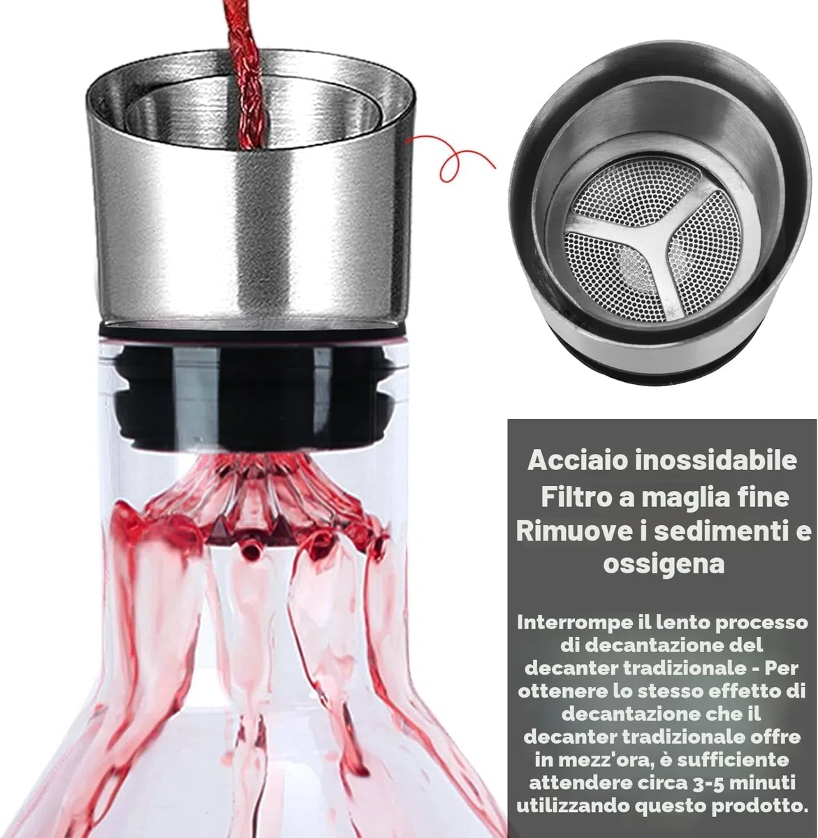 Vino decantatore, Vino rosso caraffa, decantatore con ventilazione incorporata Fondatore, filtro 1200ML