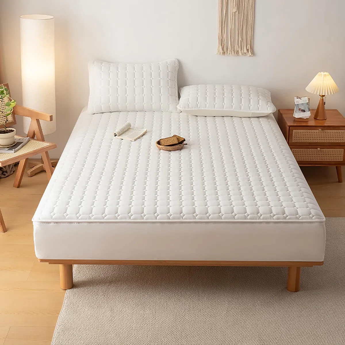 Coprimaterasso Matrimoniale 160x190 180x200 con Cerniera 4 Lati, Fodera Materasso a 6 Lati con Parte Superiore Trapuntata, Sfoderabile Proteggi Materasso Senza Federe(Beige,80x190x20cm)