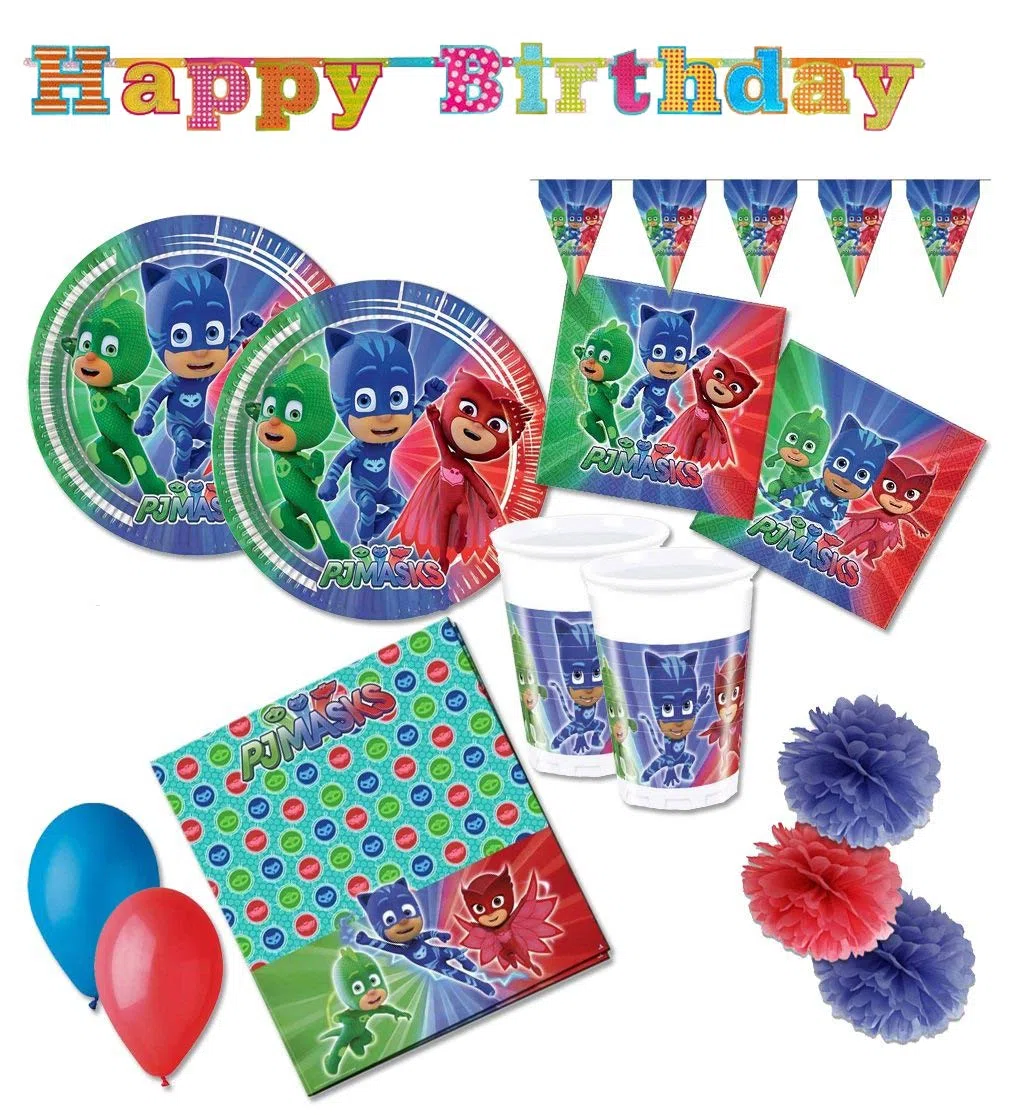 Procos - Kit N 46 Super PIGIAMINI - PJ Masks Coordinato TAVOLA Compleanno ADDOBBI