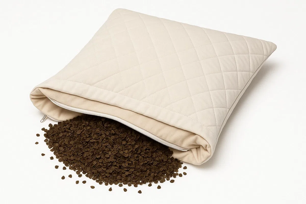 Giraffenland Cuscino di grano saraceno bio 40x40cm Tessuto trapuntato bianco, Cuscino con fodera interiore supplementare bio