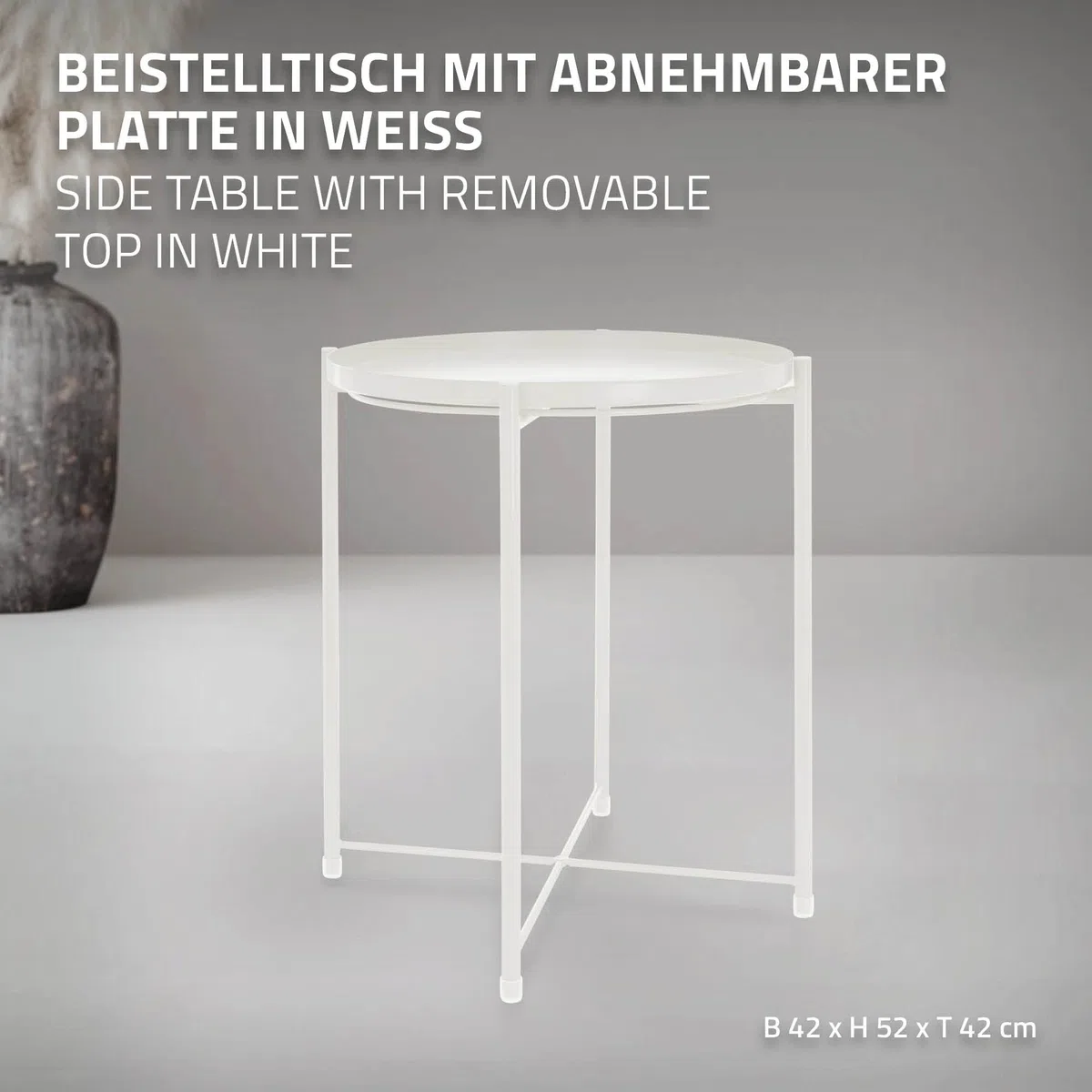 ML-Design Tavolino da Caffè Rotondo per Salotto Ø45 x H52 cm in Metallo Verniciato a Polvere Bianco con Piano Rimovibile Tavolo Soggiorno Laterale per Divano Robusto Stabile per Bevande Snack