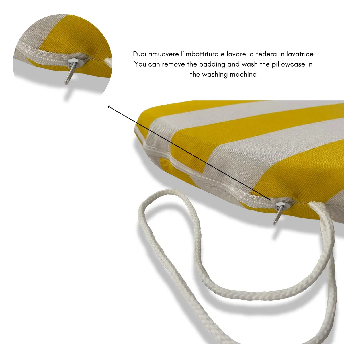 Il Tuo Artigiano Design Set 6 Cuscini per Sedie da Giardino Made in Italy - Cuscini Copri Sedie da Cucina Sfoderabili - Imbottiture in Spugna (Diametro 40 cm, Bianco e giallo)