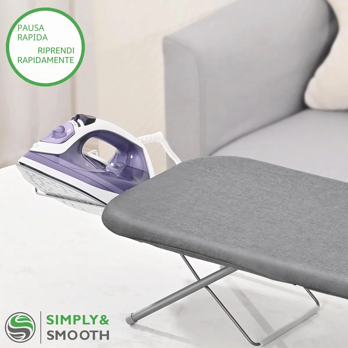 SimplySmooth Asse da Stiro Pieghevole – Da tavolo con ripiano per ferro da stiro, 77 x 30 cm, con maniglia, piedini in gomma e rivestimento di alta qualità. Perfetto per un uso pratico e salvaspazi
