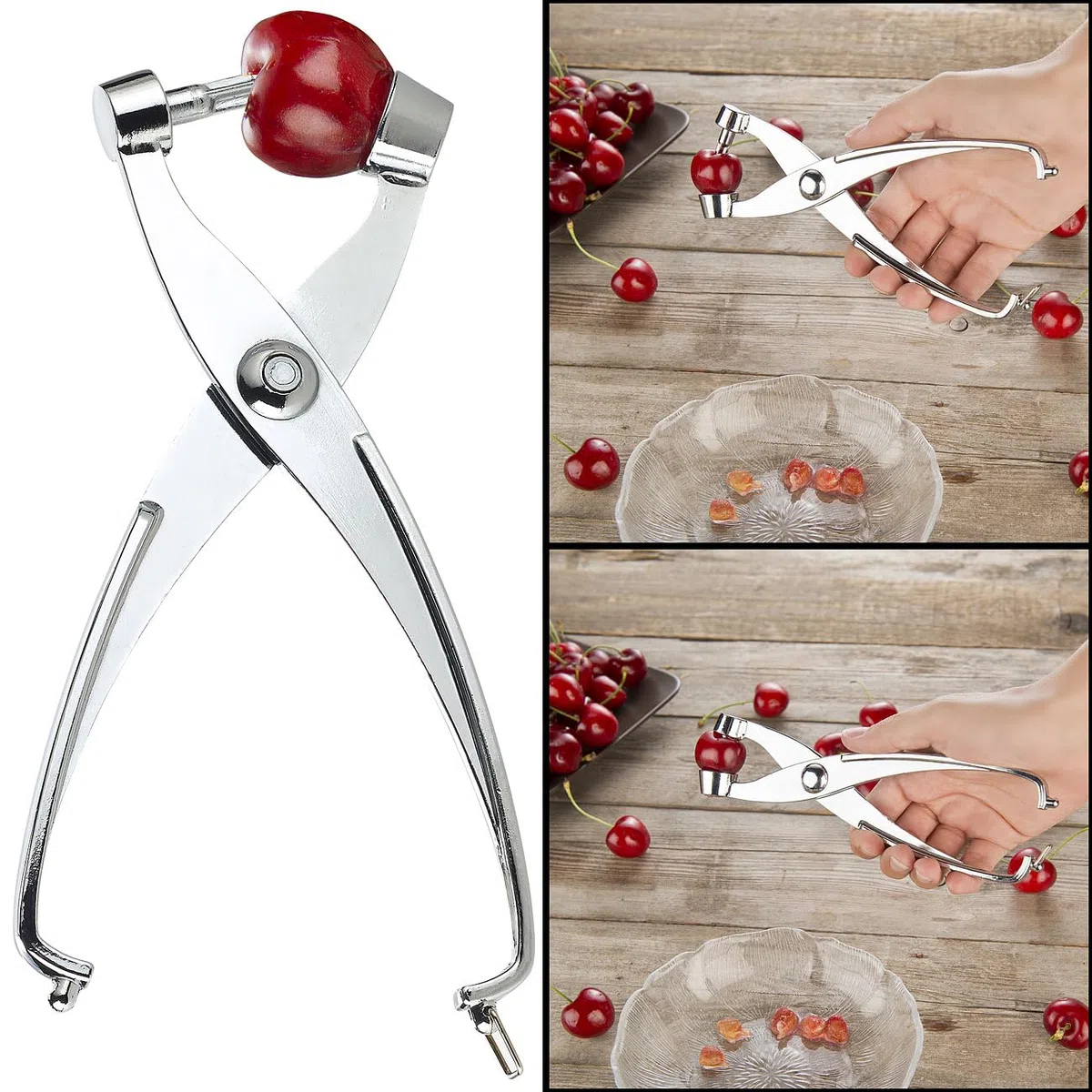 Rosenstein & Söhne Levatorsoli - estrattore di noccioli di ciliegia: Pinza per denocciolare ciliegie e olive, Metallo pieno, cromato (dispositivo per denocciolare olive, pitter, insalata)