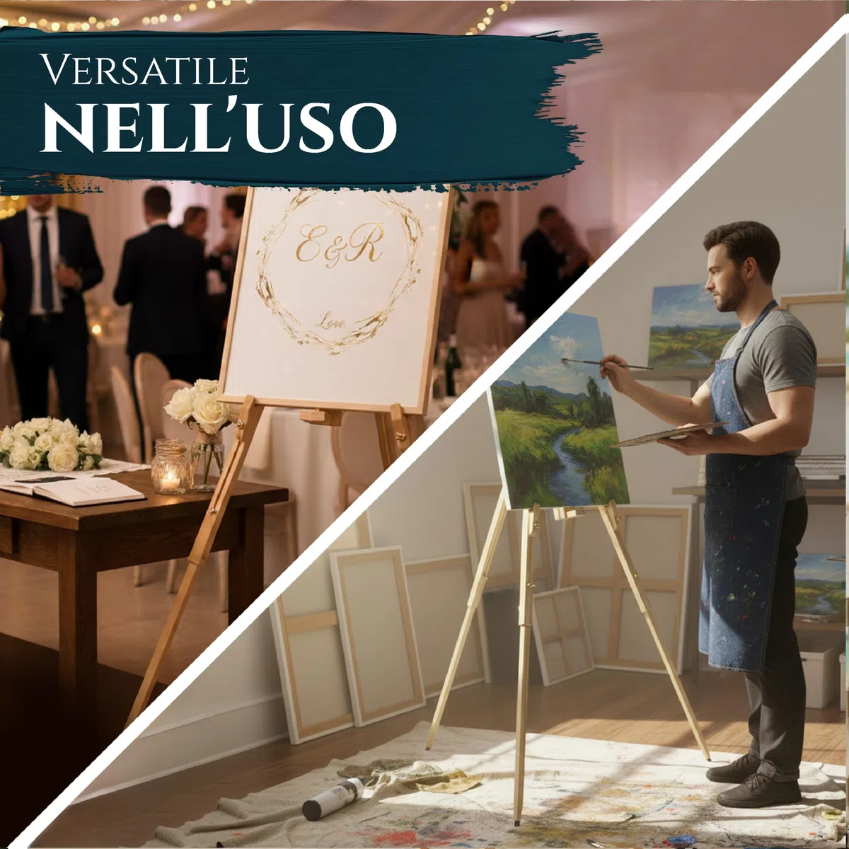 Artina Cavalletto Pittura da Campagna Malaga per artisti pittori Accademia Belle Arti Legno massello di Pino Portatile Stabile e Robusto - Cavalletto per dipingere e disegnare Professionale da Studio