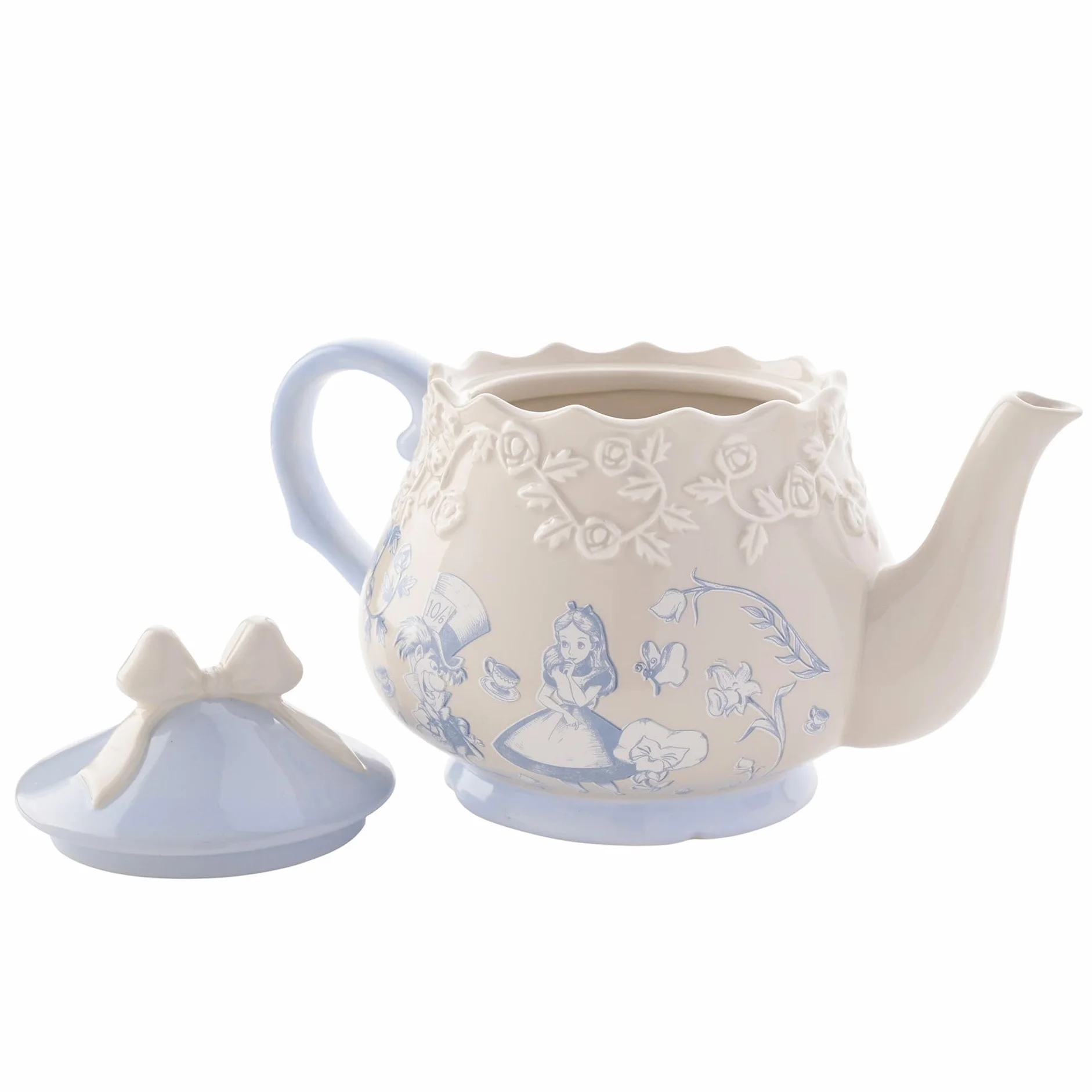 Disney - Alice nel paese delle meraviglie, teiera in ceramica motivo Alice, Cappellaio matto e rose, decorazione per feste in giardino, ospitare, servire e cenare. Altezza: