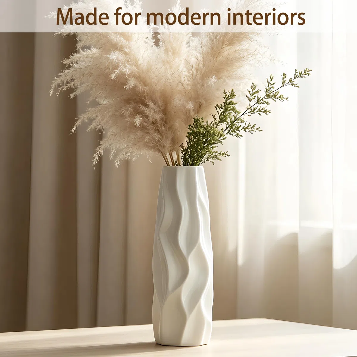 Vaso in ceramica bianca, alta 30 cm/12 pollici, moderna e grande, con struttura a terra, ideale per mensole, case di campagna, centrotavola, soggiorno, decorazione per la casa, vaso sottile