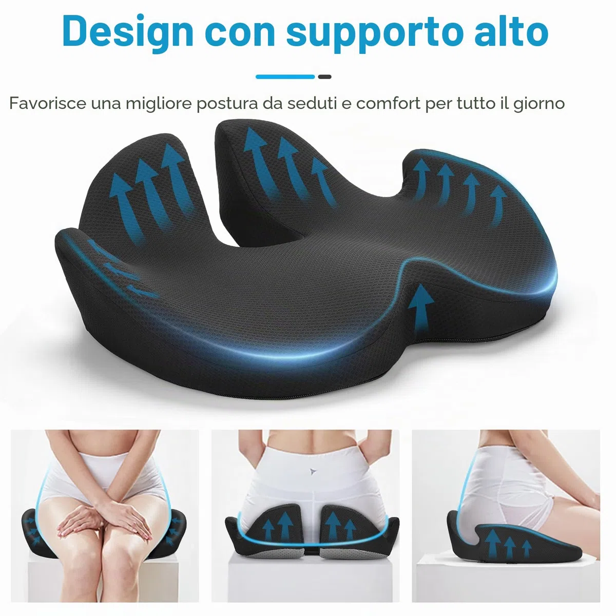 Cuscino in Memory Foam – Supporto Ergonomico per il Coccige, Cuscino Progettato per Sedute Prolungate – Morbido, Supportivo e Traspirante