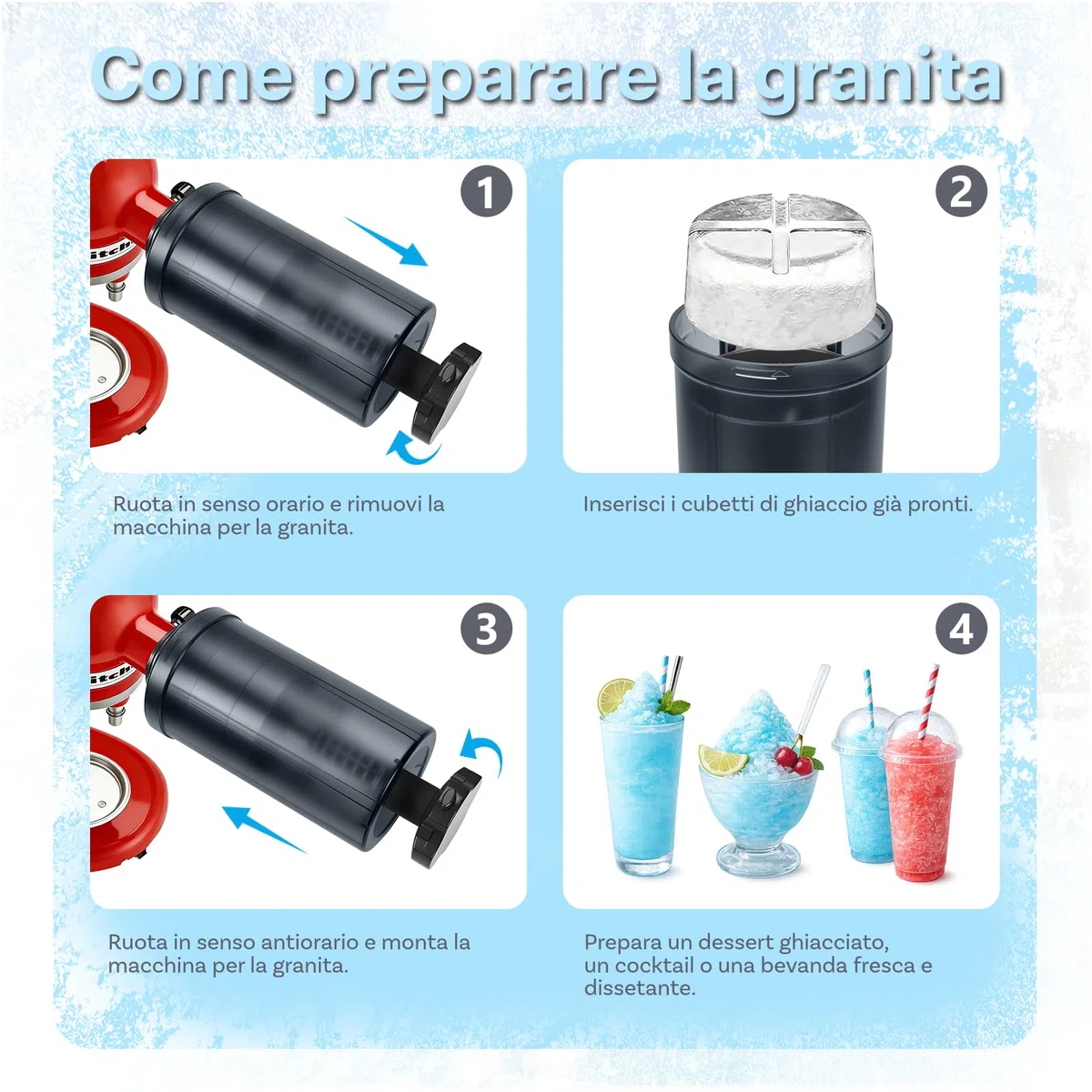 Accessorio Tritaghiaccio per KitchenAid 4,5-5 Quart Tilt-Head Stand Mixers di MMOBIEL – Con Regolazione di Rasatura e 8 Stampi per Ghiaccio Riutilizzabili – Per Dessert Shaved Ice e Bevande Fredde