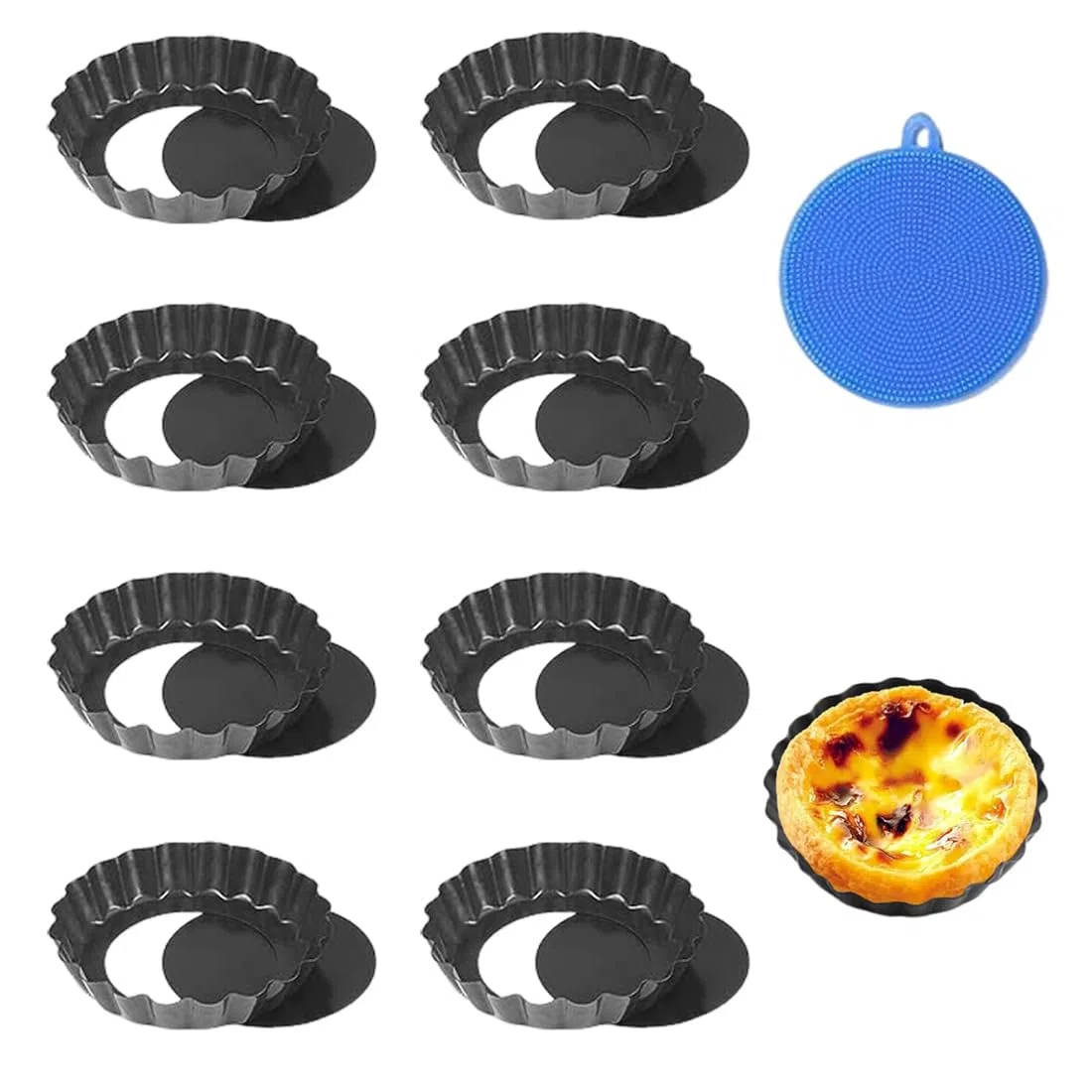 Teglia Crostata 8cm×5.5cm,Stampi per Crostatine Stampi di Crostate di Uova,Pirottini in Acciaio al Carbonio,Mini Stampo Torte Fondo Amovibile Antiaderente Tartellette
