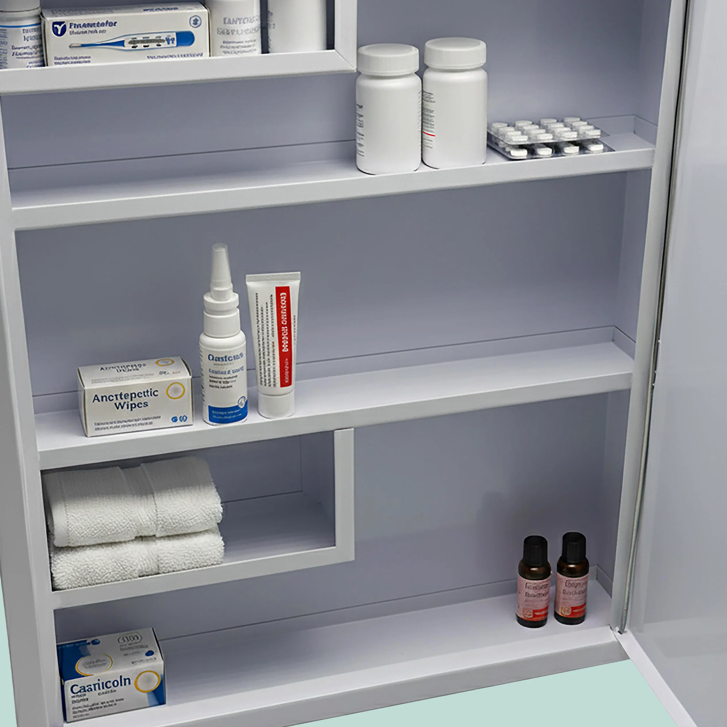Armadietto Medico Relaxdays, con Serratura, 5 Scomparti, H x L x P: 43 x 35,5 x 8 cm, per medicinali, Bianco/Verde