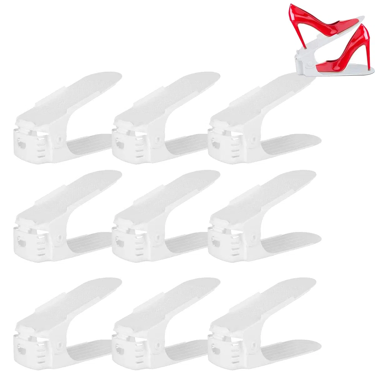 Aufun Salvaspazio Scarpe Scarpiere in Polipropilene set Portascarpe Portascarpe Regolaili in Plastica Durevole Regolabile in Altezza antiscivolo Durevole Portabile Bianco/Nero（20 pezzi）