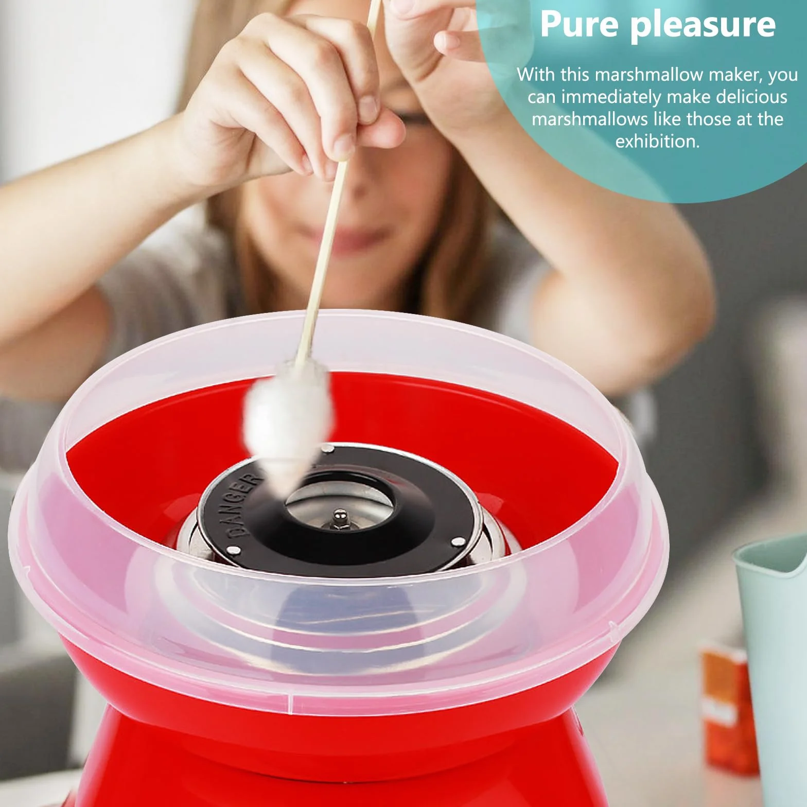 Macchina Zucchero Filato Bambini, Macchina per Zucchero Filato 450w Retrò con Cucchiaio Dosatore e 10 Bastoncini Facile da Usare e Pulire Cotton Candy Machine Ideale per Casa Feste e Compleanni Rosso