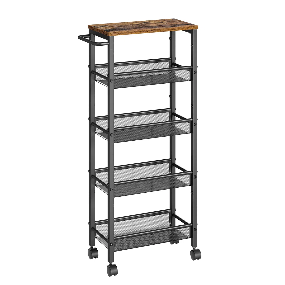 VASAGLE Carrello a 5 Ripiani, Carrello Cucina Salvaspazio con Ruote, Struttura in Acciaio, Maniglia, Carrellino Piccoli Spazi, Bagno Salotto Studio, Marrone Vintage e Nero LRC035B01