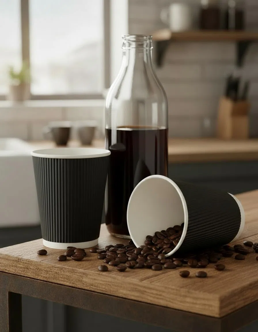 Tazze da caffè usa e getta nere ondulate da 350 ml, isolate, a tripla parete, per bevande calde, da asporto, confezione da 50