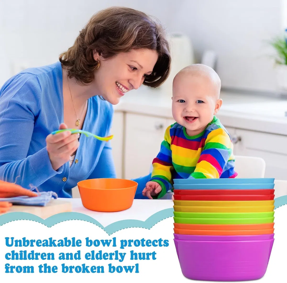 LATERN 48 ciotole di plastica riutilizzabili, 300 ml, infrangibili in plastica per bambini, microonde e lavabili in lavastoviglie, per cereali, zuppe, spuntini, insalata di frutta (6 colori)